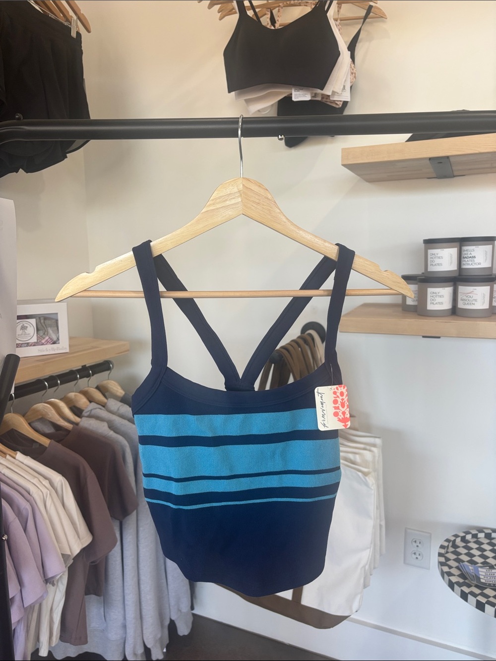 FP Movement by Free People Navy & Teal Striped Cropped Tank